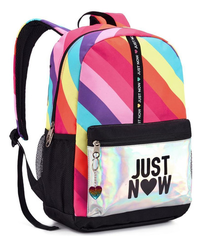 Mochila Costas Escolar Juvenil Colorido Just Now Rainbown