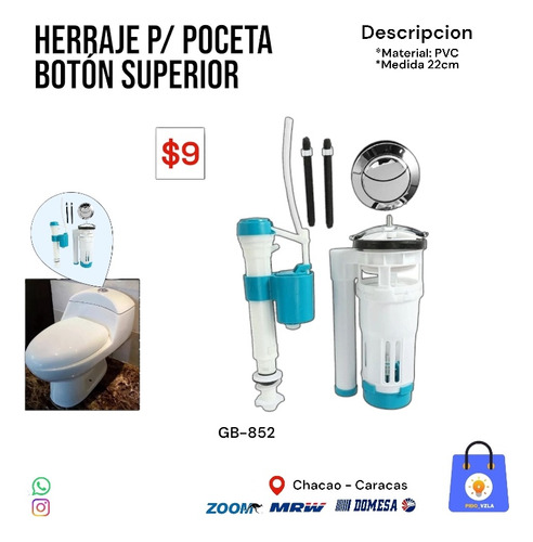 Herraje Para Poceta De Botón Superior Tanque Bajo 