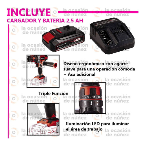 Imagen 3 de 7 de Atornillador Taladro Percusion Einhell Te-cd 18-48li Combo