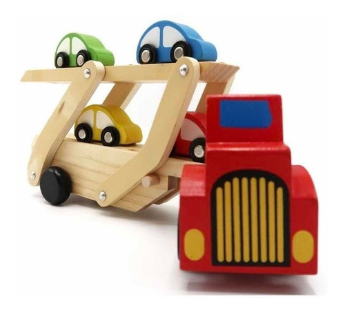Juguete Didáctico Camión Madera Para Niños Con Rampa Y Autos