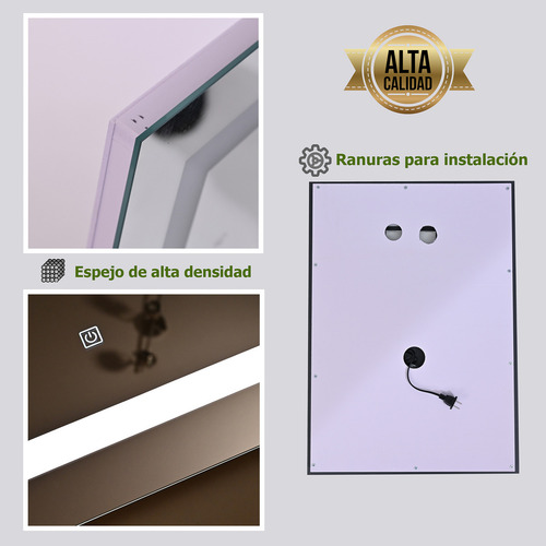 Espejo Espejos Con Luz Led Decorativos Touch Grandes Baño De Pared Tocador Vintage 50 X 70 Cm Rectangular Asimetrico Sin Marco 016