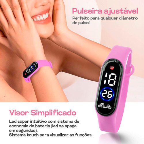 Relogio Infantil Barbie Digital + Colar + Oculos Sol