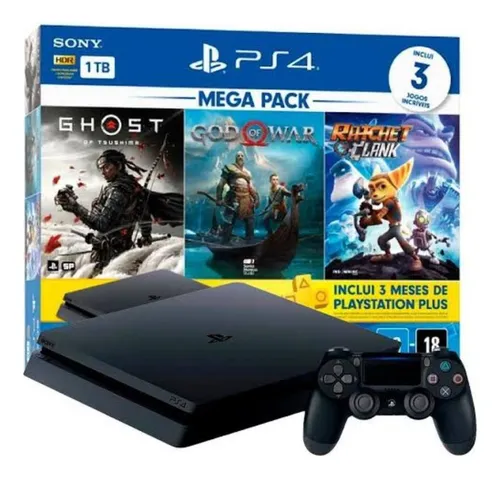 comprar Sony Playstation 4 1tb Ps4 Slim 1tb 3 Jogos - Nota Fiscal E Garantia