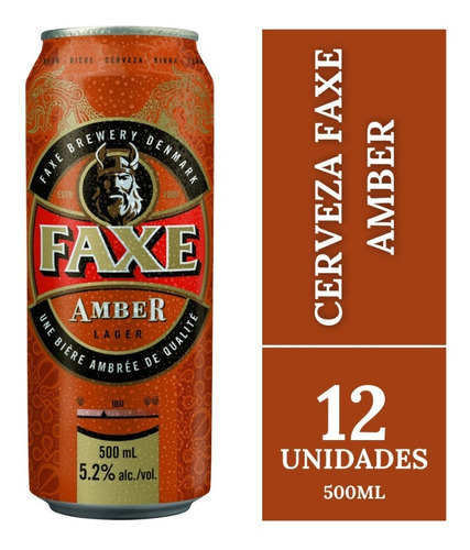 Imagen 1 de 10 de Cerveza Faxe Amber Pack X 12 X 500ml.