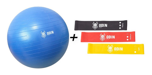 Kit Elastico Treino Mini Band Bola Pilates 65 Suiça Odin Fit Cor Azul