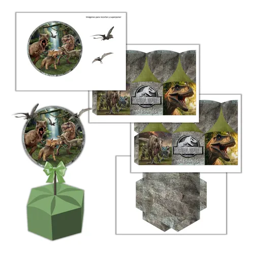 Kit Imprimible Caja Hexagonal Mesa Jurassic Dinosaurio