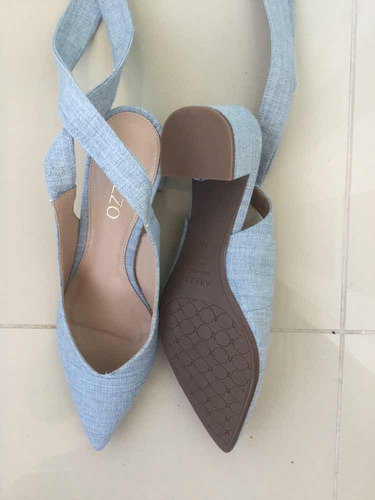 Scarpin Arezzo Nina Tecido Salto Bloco Baixo Blue Jeans | Mercado Livre