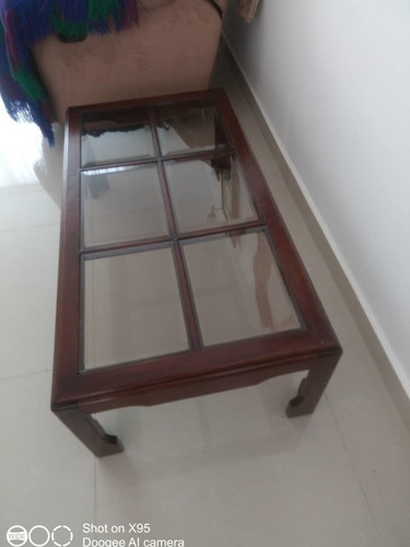 Imagen 3 de 3 de Mesa De Centro En Madera Y Vidrio Biselado