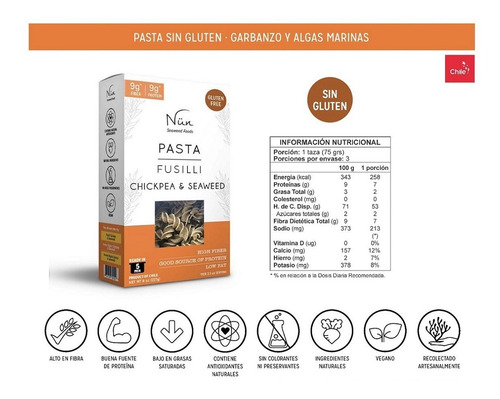 Imagen 3 de 5 de Pasta Nun Sin Gluten Con Algas Marinas. Fusilli 6 Un