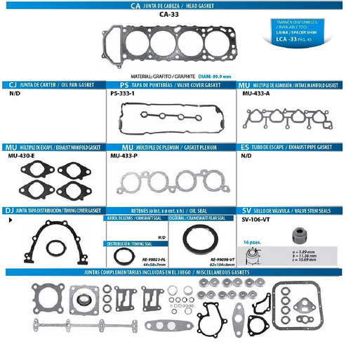 Juntas Motor Tf Victor Para Altima 4 Cil 2.4l 96-98