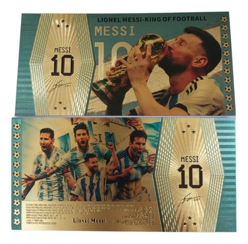Billete Premium Oro Futbol Souvenir Messi Qtar 3 Estrelllas