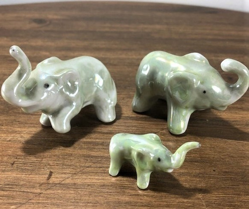 Mini Família 3 Peças Elefante De Porcelana