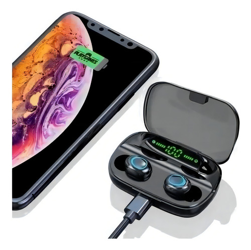 Fone Ouvido Wireless Sem Fio Bluetooth Power Bank Portátil Cor Preto Cor da luz Azul