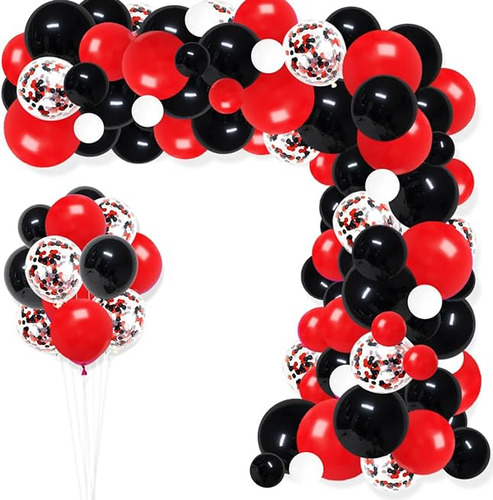 Kit Arco Guirnalda Globos Rojos Negros Y Blancos Globos Láte