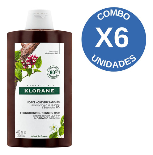 Pack X6 Quinina Shampoo Anticaída Fortificante Klorane 400ml