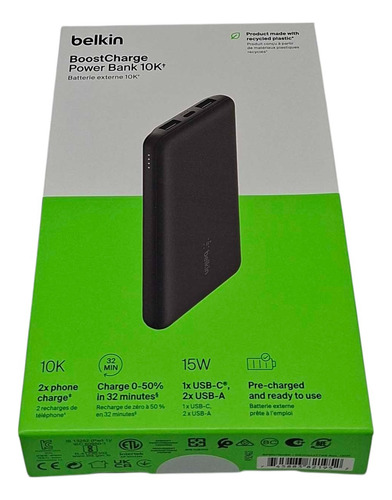 Cargador Externo Portátil Belkin 10k Usb C & A Negro Negro