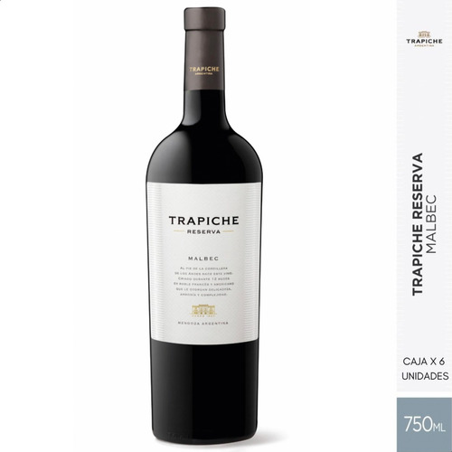 Vino Trapiche Reserva Tinto Malbec X6 Botellas
