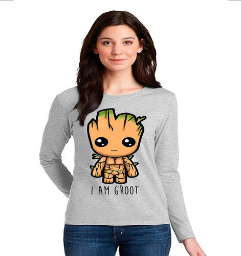 Polera Manga Larga Algodón I Am Groot Marvel Yo Soy Groot