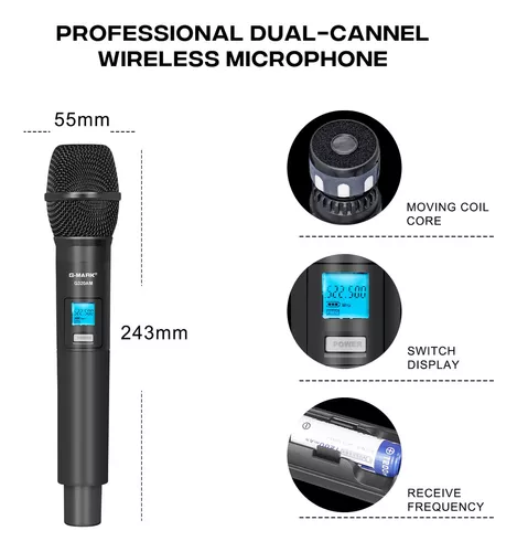 5 CORE Sistema de micrófono inalámbrico profesional dual con funda, fácil  portabilidad, rango de 200 pies, 2 micrófonos inalámbricos dinámicos de  mano