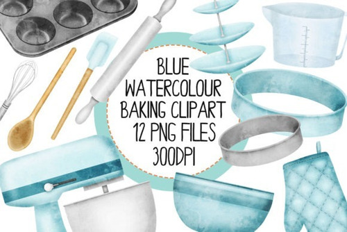 Kit Imágenes Digitales Utensilios Cocina Azules 1543589