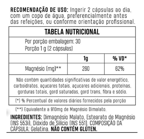 Kit 2x Magnésio Dimalato 260mg 2x60 Cápsulas Flora Nativa Sem Sabor