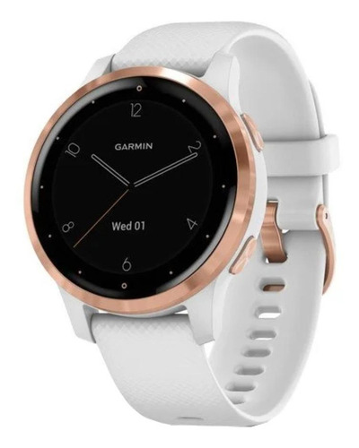 Smartwatch Garmin Vivoactive 4S 1.1" caja 40mm de polímero reforzado con fibra white, malla white de silicona y bisel rose gold de acero inoxidable
