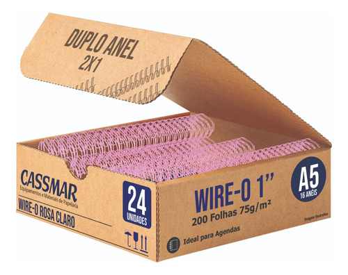 Wire-o Para Encadernação 2x1 A5 Rosa Claro 1  200 Fls 24un