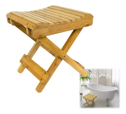 Taburete Plegable Banco Decorativo Hogar Baño Madera Bambu 