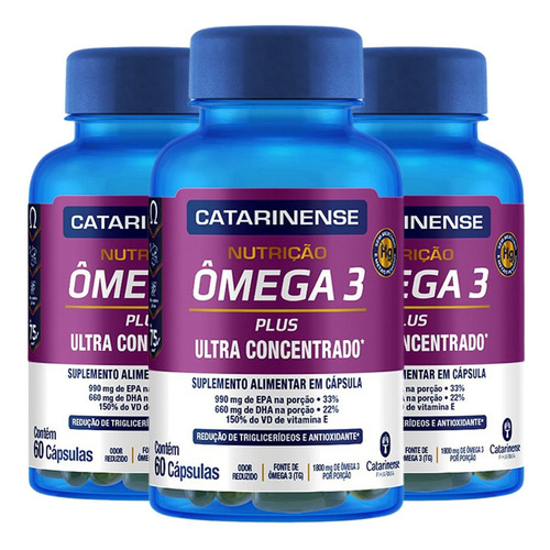 Kit 3 Ômega 3 Plus Ultra Concentrado Óleo De Peixe 1800mg Sabor Sem Sabor