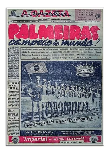 Poster Do Palmeiras - Jornal De Campeão Mundial 1951 (1