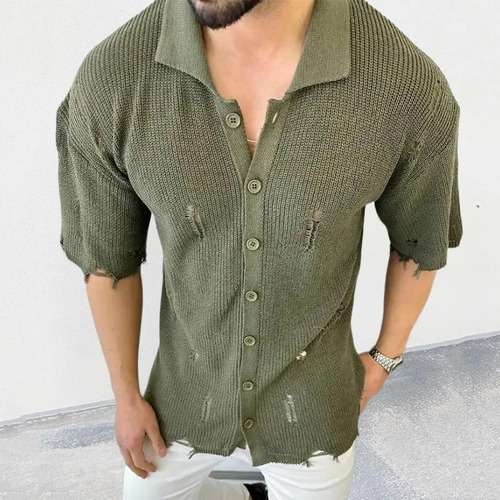 Camisas De Punto Para Hombre, Blusas De Punto De Manga Corta