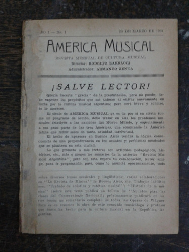 America Musical Nº 1 * Marzo 1937 * Revista Musical *