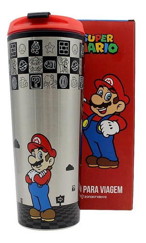 Copo Para Viagem Com Tampa Nintendo Super Mario Black 450ml