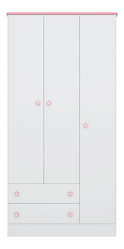 Jogo De Quarto Bebê Cômoda Com Guarda Roupa Branco Rosa