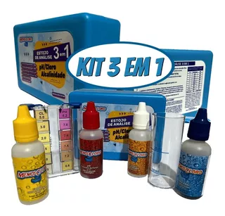 Kit 3 Em 1 Teste Medidor Ph Cloro Alcalinidade Água Piscinas