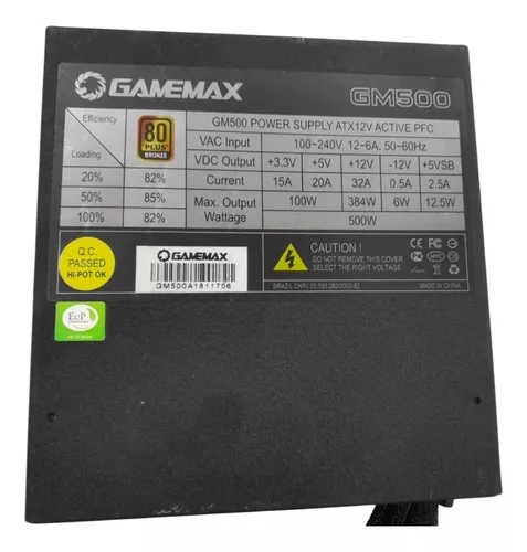 Fonte Gamemax GM500G, 500W, 80 Plus Gold, Semi-Modular - GM500G