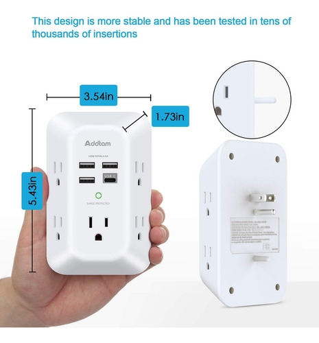 Cargador De Pared Usb Con 5 Tomas Y 4 Puertos De Carga