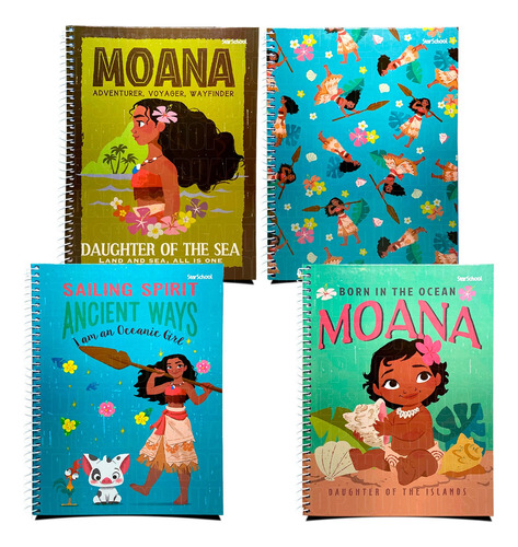 Caderno Disney Princesa Moana Espiral Capa Dura 10 Matérias