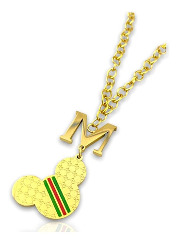 Juego De Collar Y Aretes Micky Mouse Dorado Acero Inoxidable