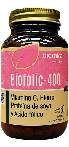 Suplemento en cápsula Biomiral  BIOFOLIC 400 Ácido Fólico vitaminas