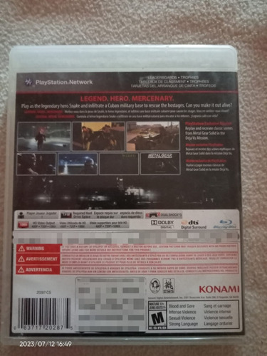 Metal Gear Ground V Ground Zeroes Ps3 Impecable De Colección (Usado)