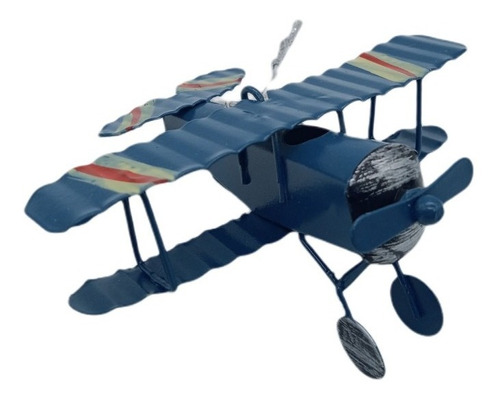 Avião Metal 10cm Miniatura Vintage Azul Batalha Retro 