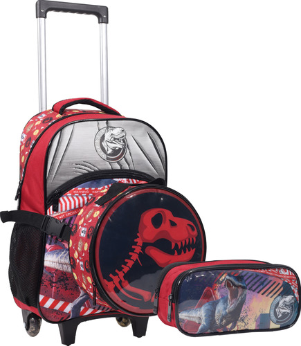 Kit Mochila Jurassic Dinossauro Trex Meninos Rodinhas Tam G