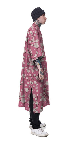 Imagem 2 de 4 de Kimono Haori Longo Floral Sakura Japão China Ondas Bambu