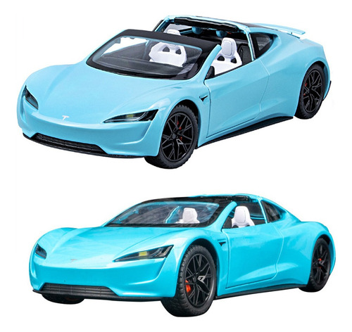 Tesla Roadster 1/24 Miniatura Metal Coche Con Luces Y Sonido