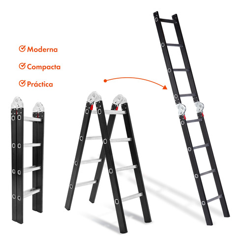 Escalera Tijera De Aluminio 8 Escalones 2,22m Black Edition.