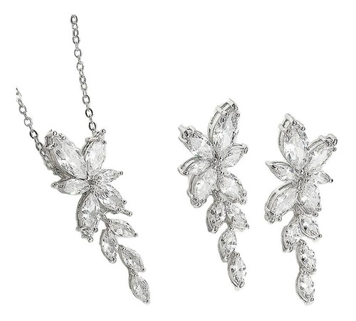 Juego Aretes Y Collar Flores Plumas Angel Cristal Swarovski 