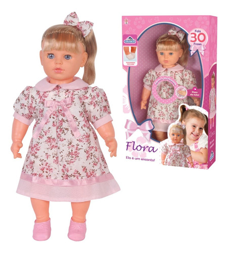 Boneca Grande Infantil Com Vestido Tecido E Sapato Em Vinil