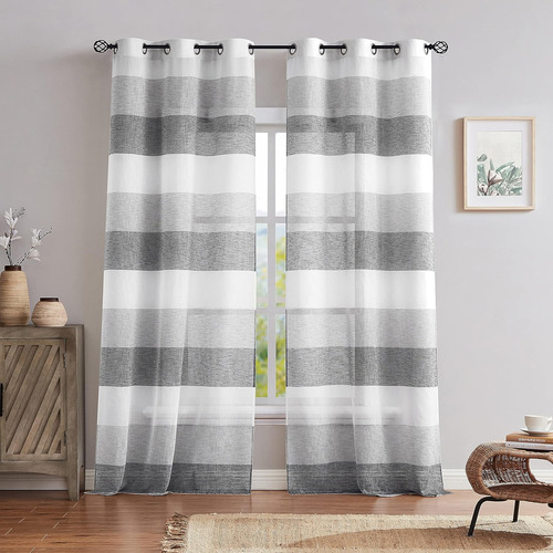 Cortina Sala/dormitorio Gris Claro En Lino 163x102cm, 2 Piez