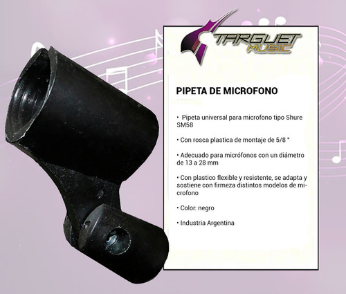 Imagen 2 de 5 de Pipeta Sujeta Microfono Rosca Plastica Ancha Universal